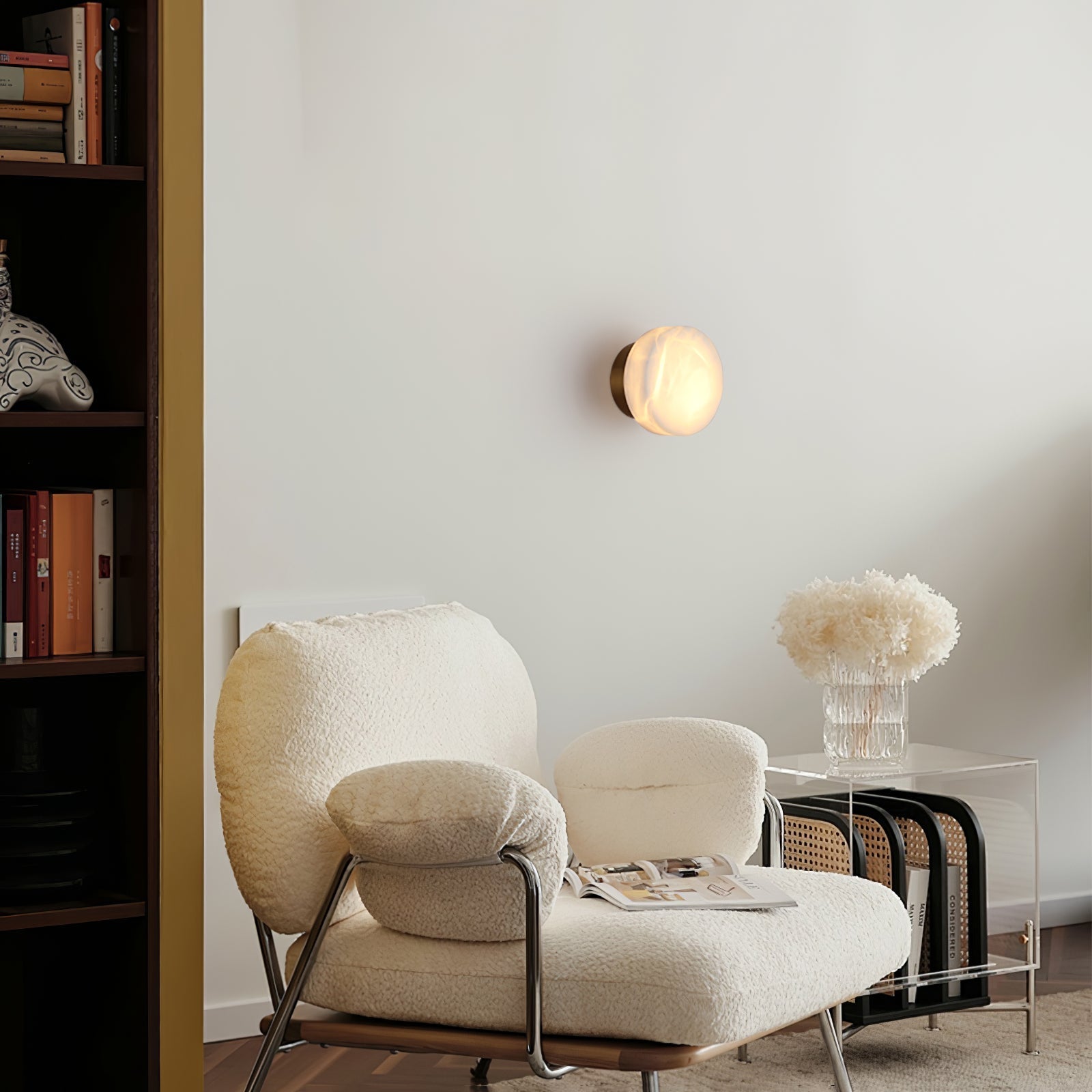 Elegant Cylindrical Alabaster Wall Light with Brass Finish