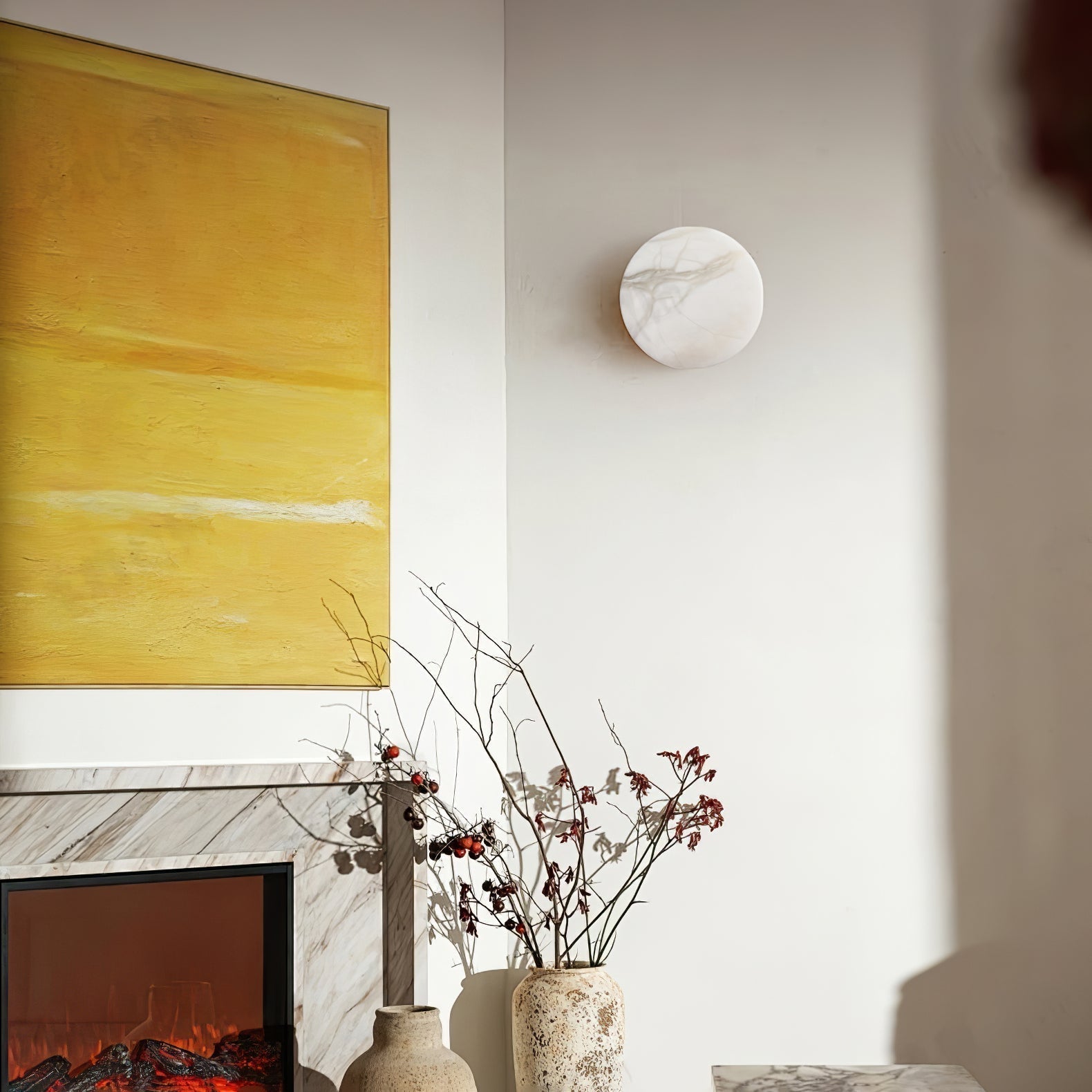 Elegant Cylindrical Alabaster Wall Light with Brass Finish