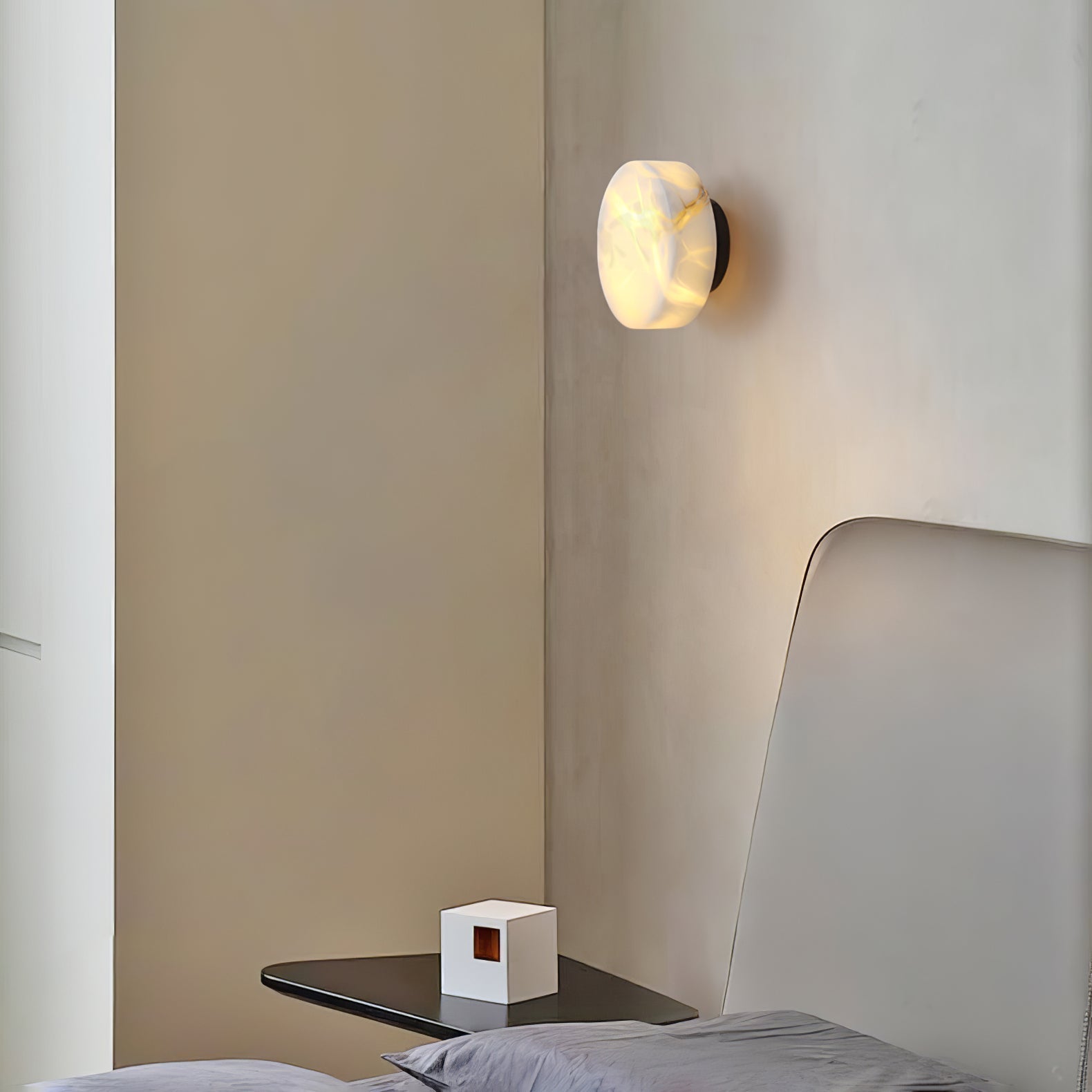 Elegant Cylindrical Alabaster Wall Light with Brass Finish
