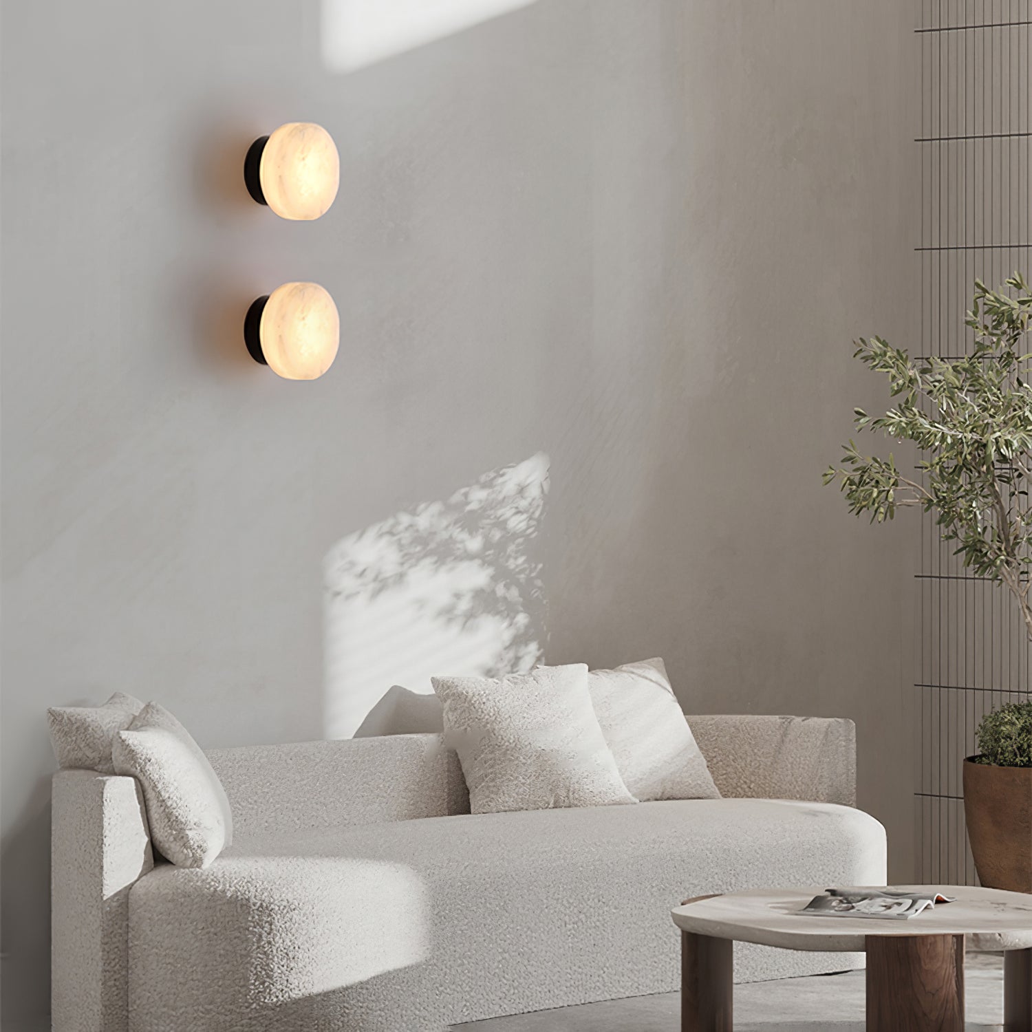 Elegant Cylindrical Alabaster Wall Light with Brass Finish