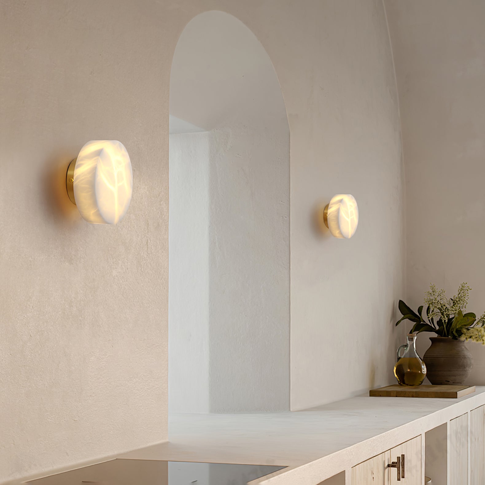 Elegant Cylindrical Alabaster Wall Light with Brass Finish