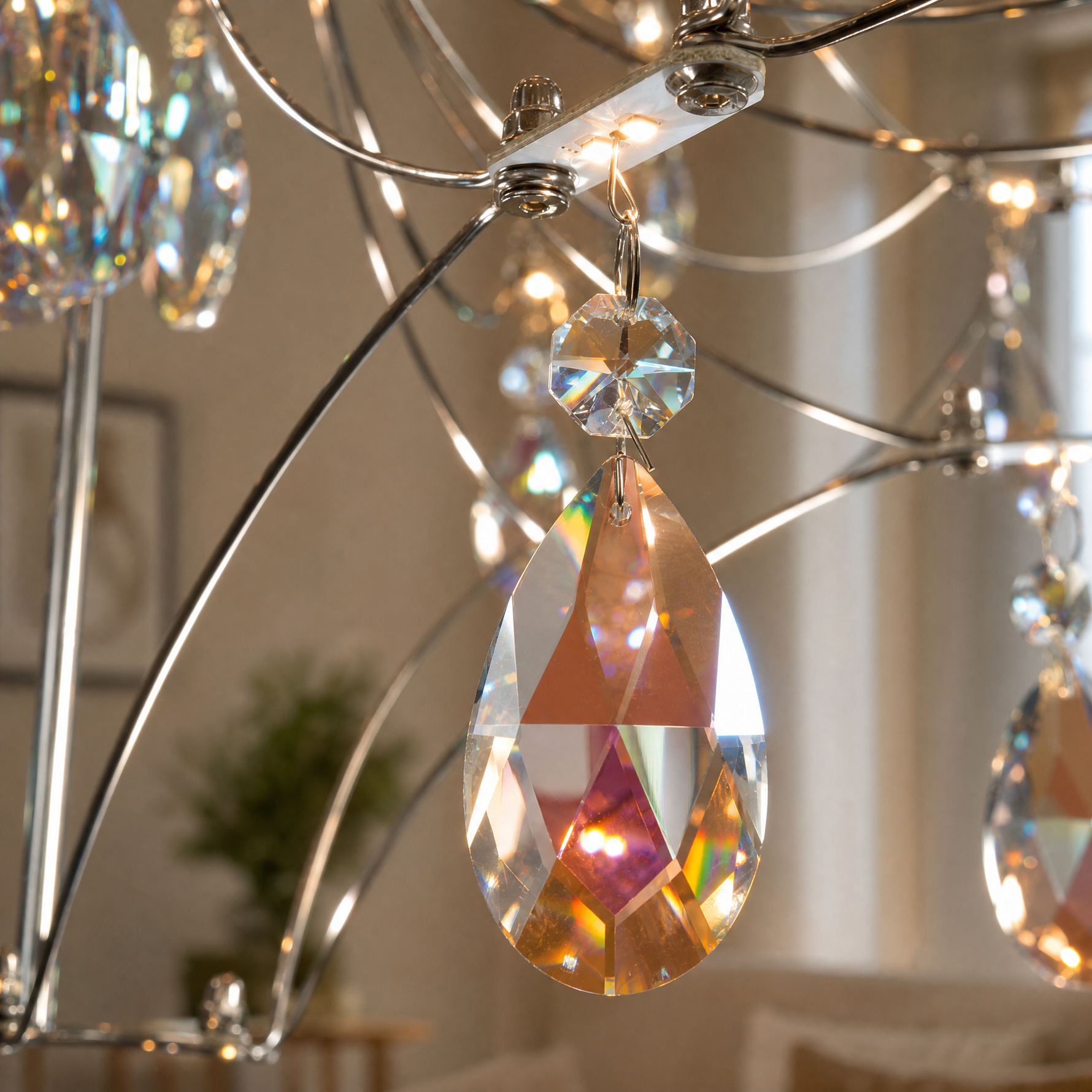 D800 Light Cube Crystal Round Pendant - Stainless Steel Color