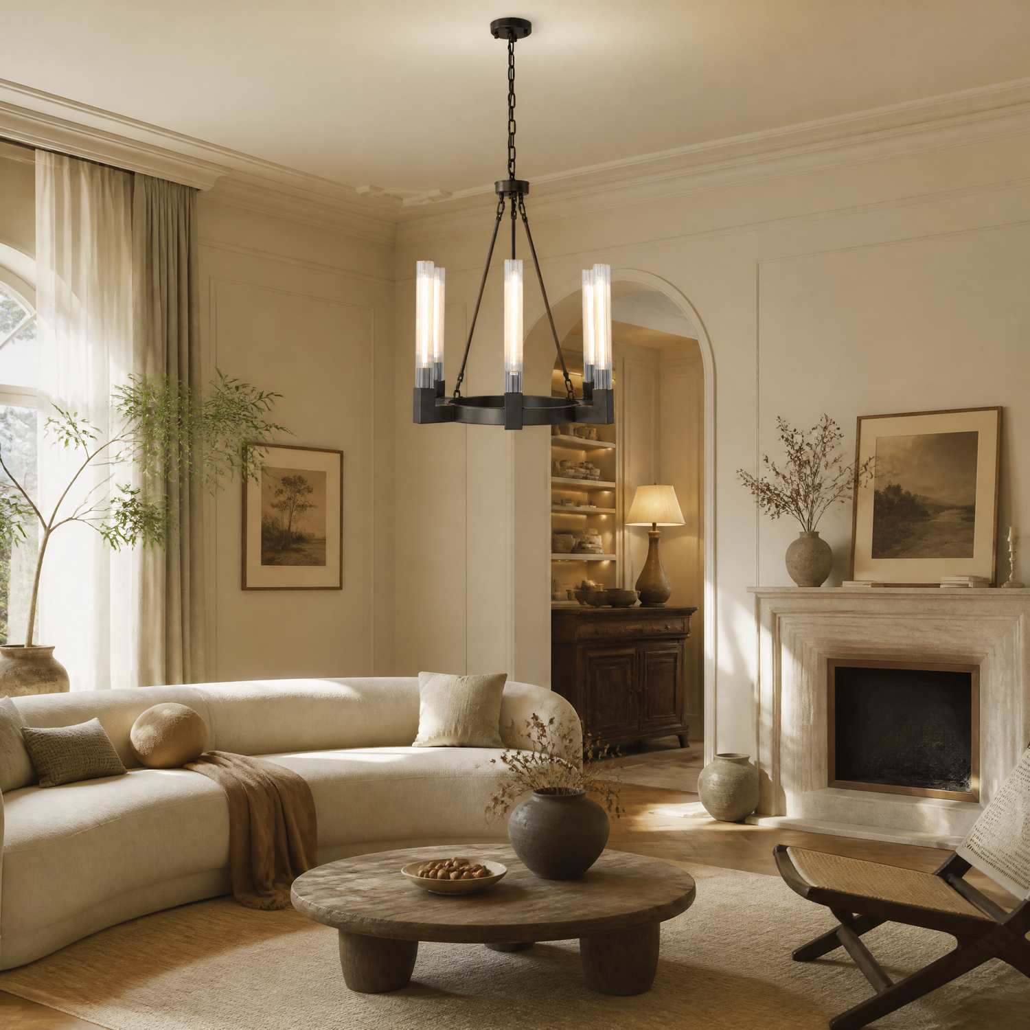 D800 Tree Branch Chandelier Round Hanging - Copper Color