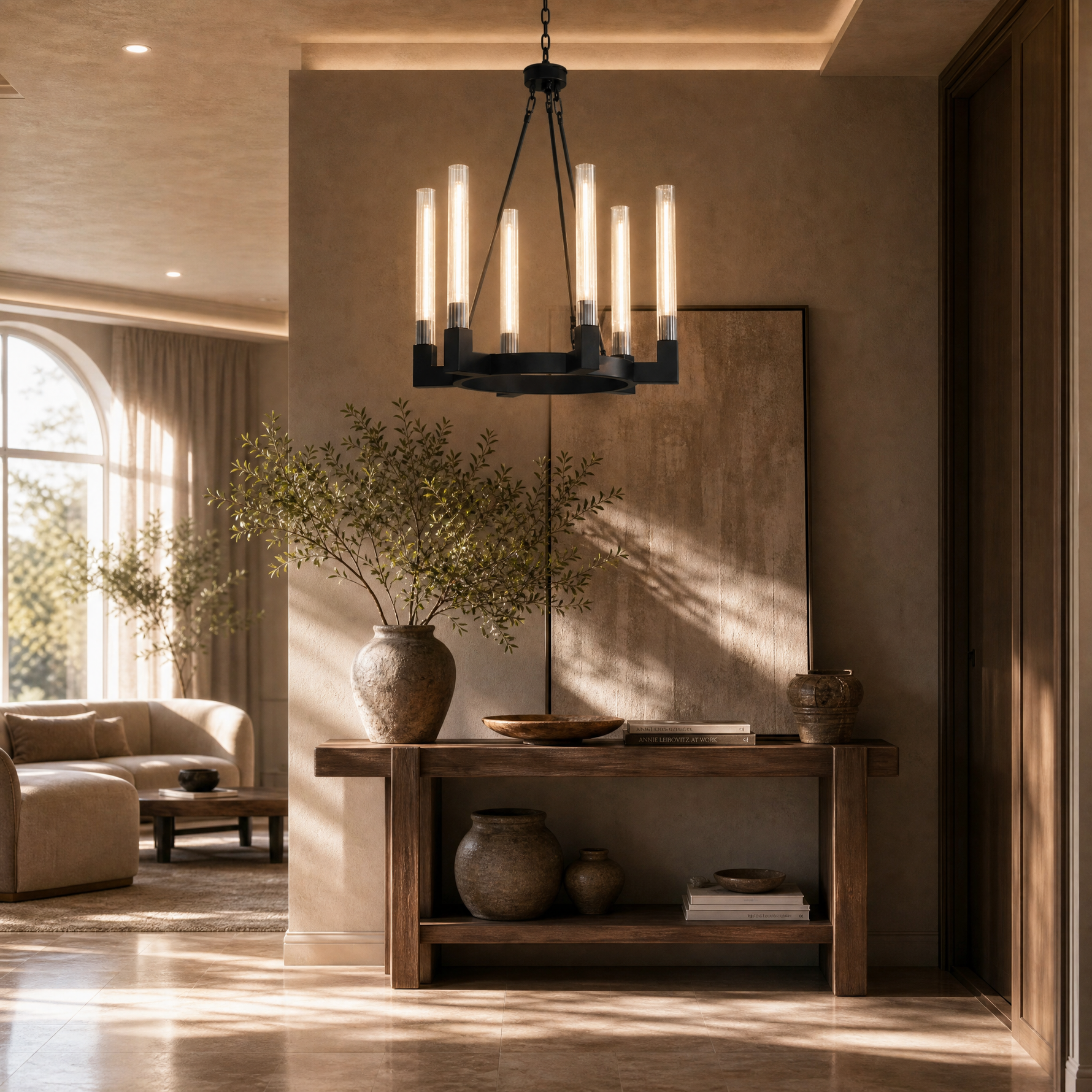 D800 Tree Branch Chandelier Round Hanging - Copper Color