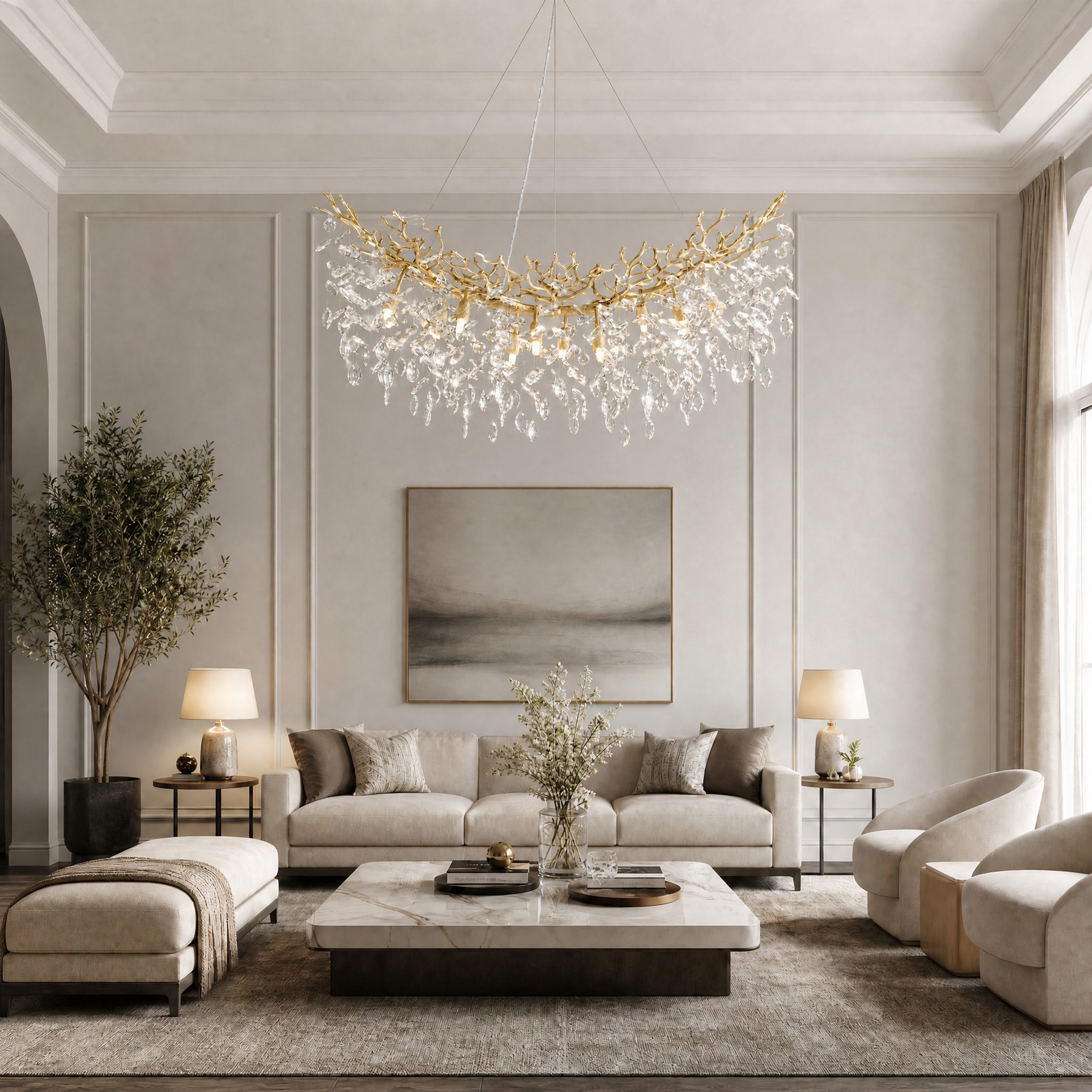 D800 Tree Branch Chandelier Round Pendant - Matte Black