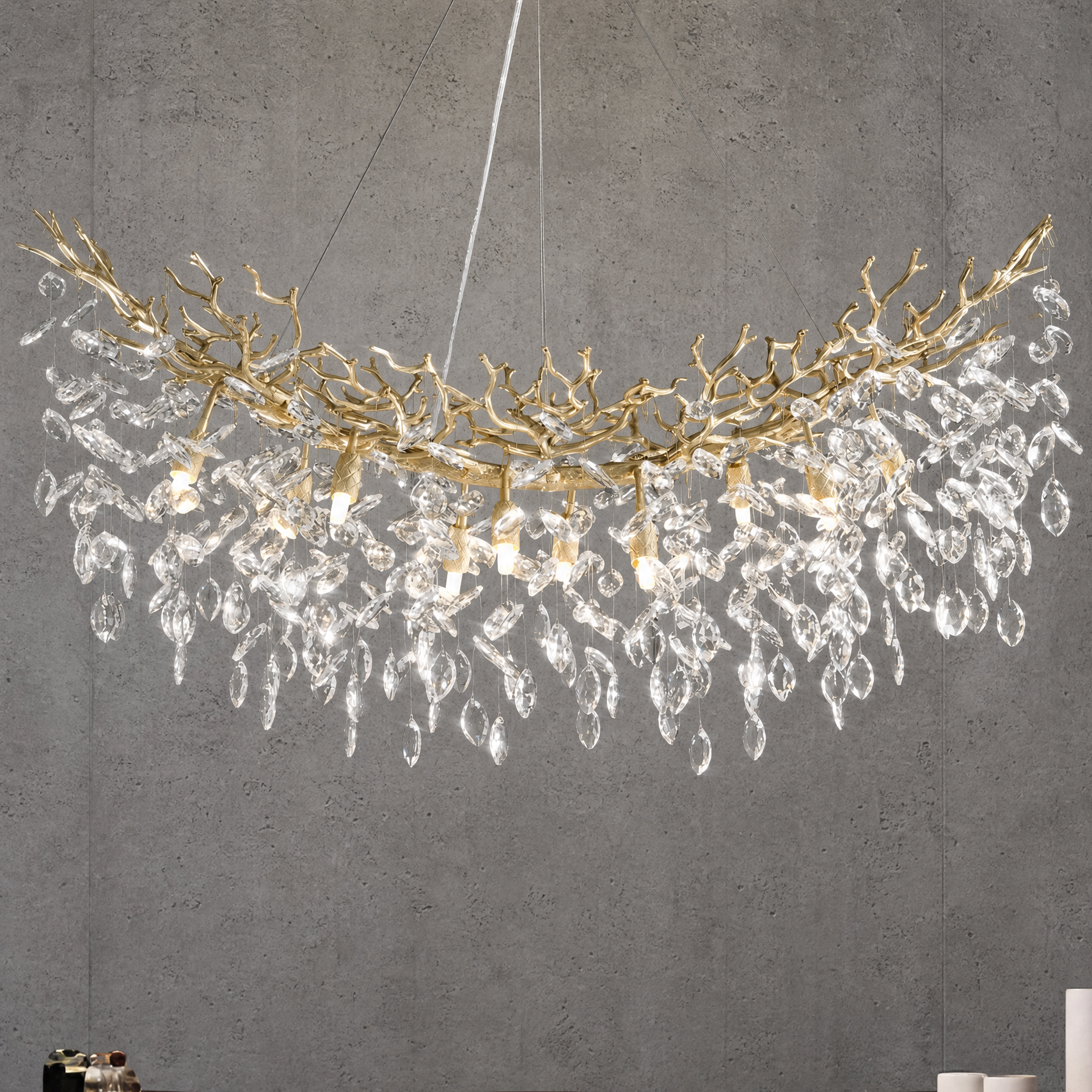 D800 Tree Branch Chandelier Round Pendant - Matte Black
