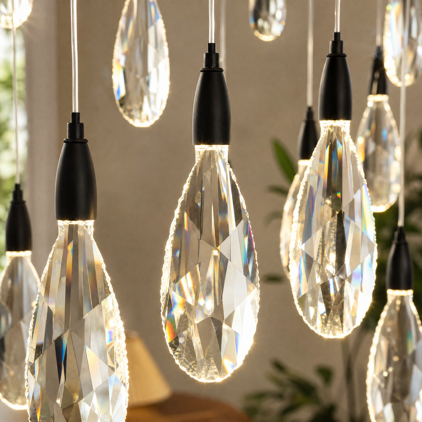 D910 Teardrop Crystal Round Pendant - Black