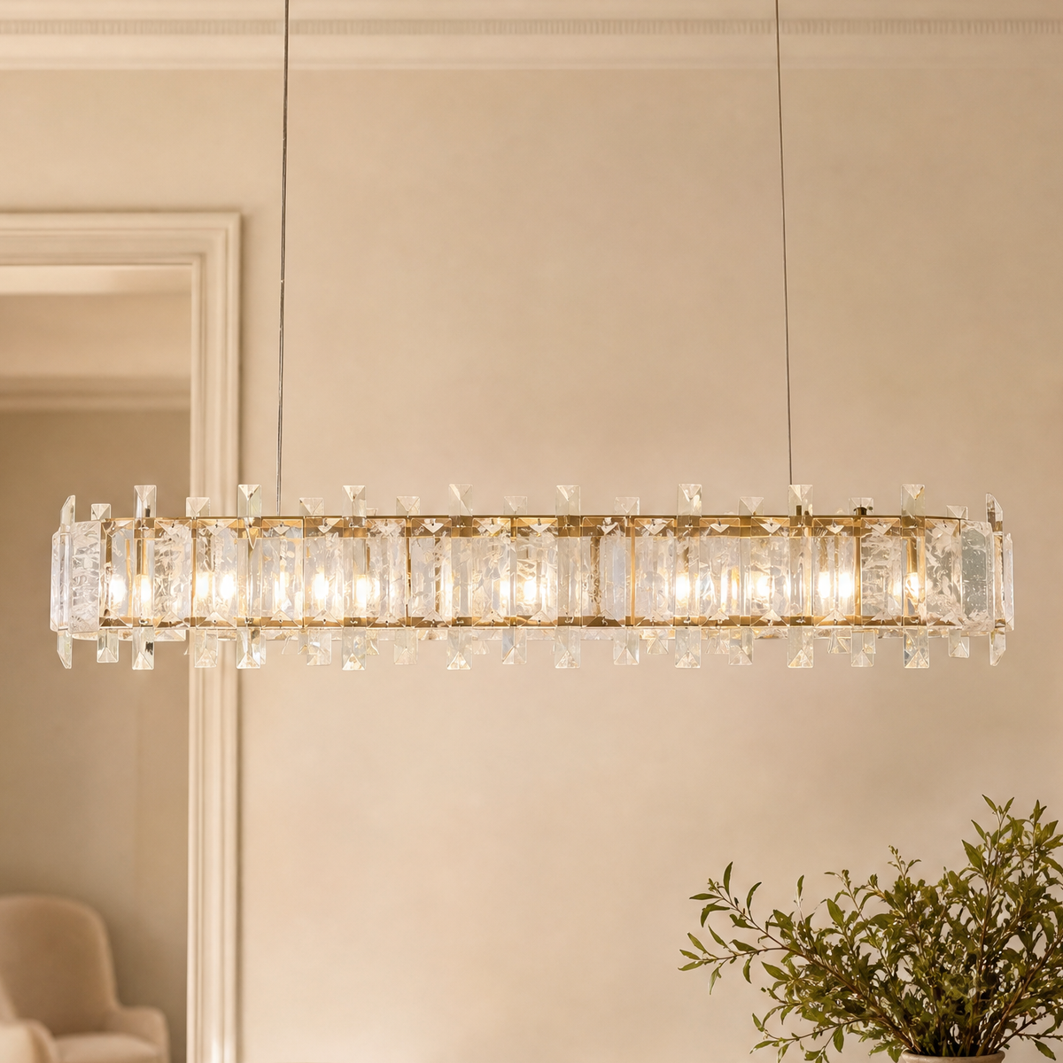 Daisy Linear Rock Crystal Chandelier 49"