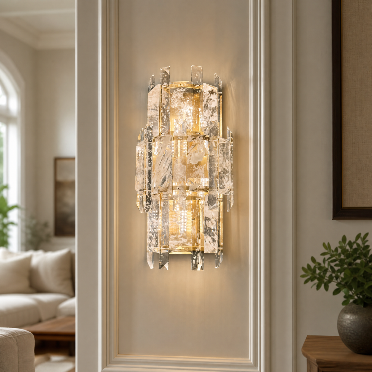 Daisy Rock Crystal Wall Sconce 19"