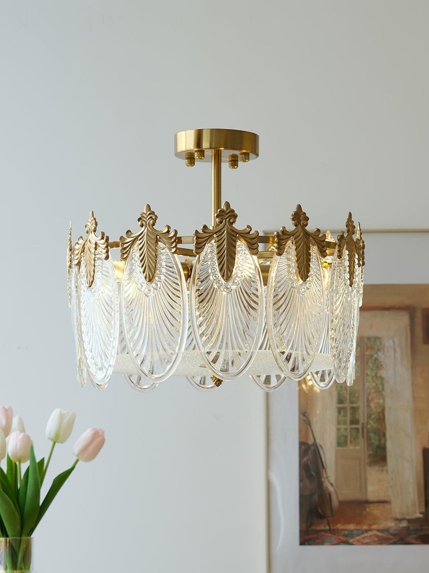 Decorative Pattern Glass Round Chandelier - YIOSI