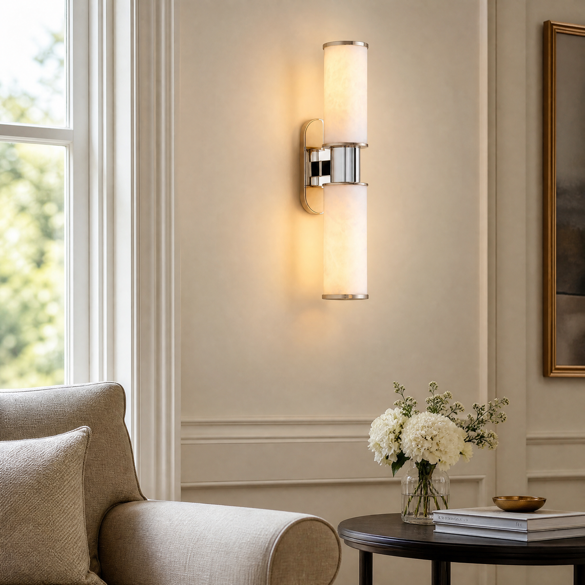 Double Head Marble Round Tube Wall Sconce Single - Nickel