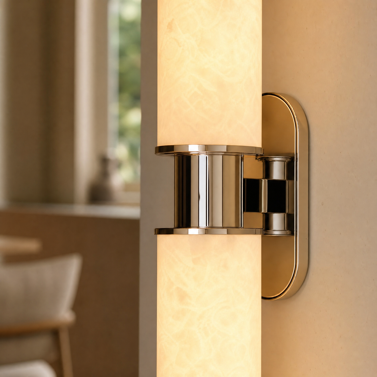 Double Head Marble Round Tube Wall Sconce Single - Nickel