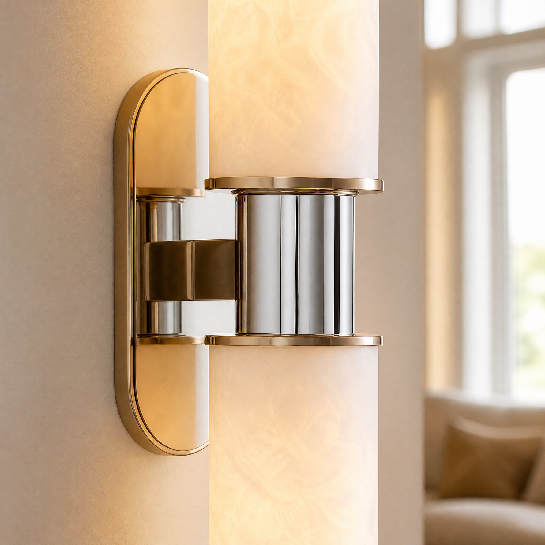Double Head Marble Round Tube Wall Sconce Single - Nickel