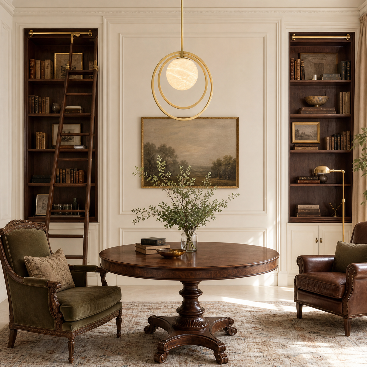 Double Ring + Orb Alabaster Pendant Light