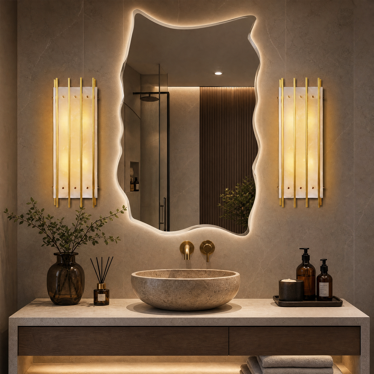 Double-headed Marble Round Tube Wall Lamp - Copper Single