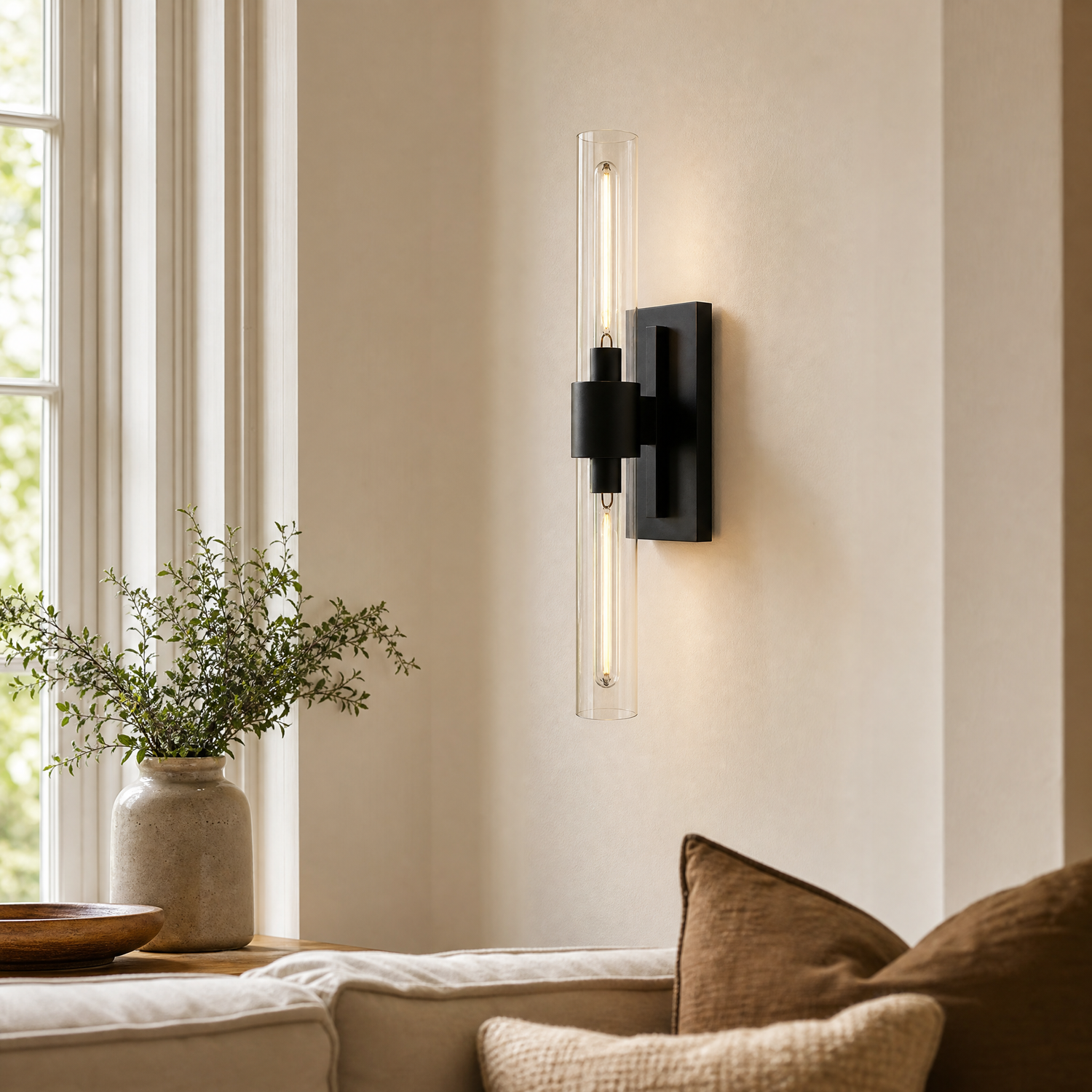 Duo Glass Tube Wall Sconce Single - Black (New Color)