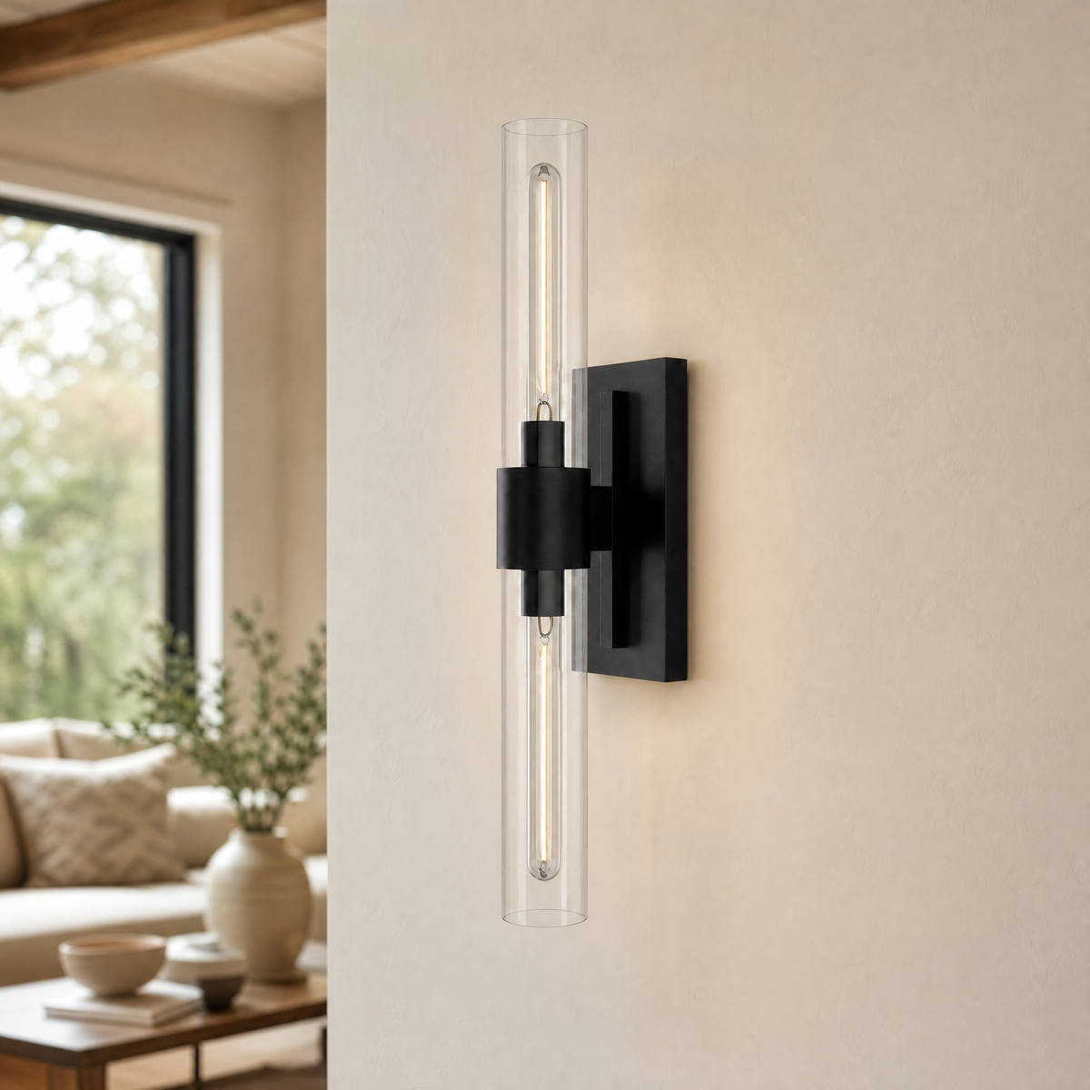 Duo Glass Tube Wall Sconce Single - Black (New Color)