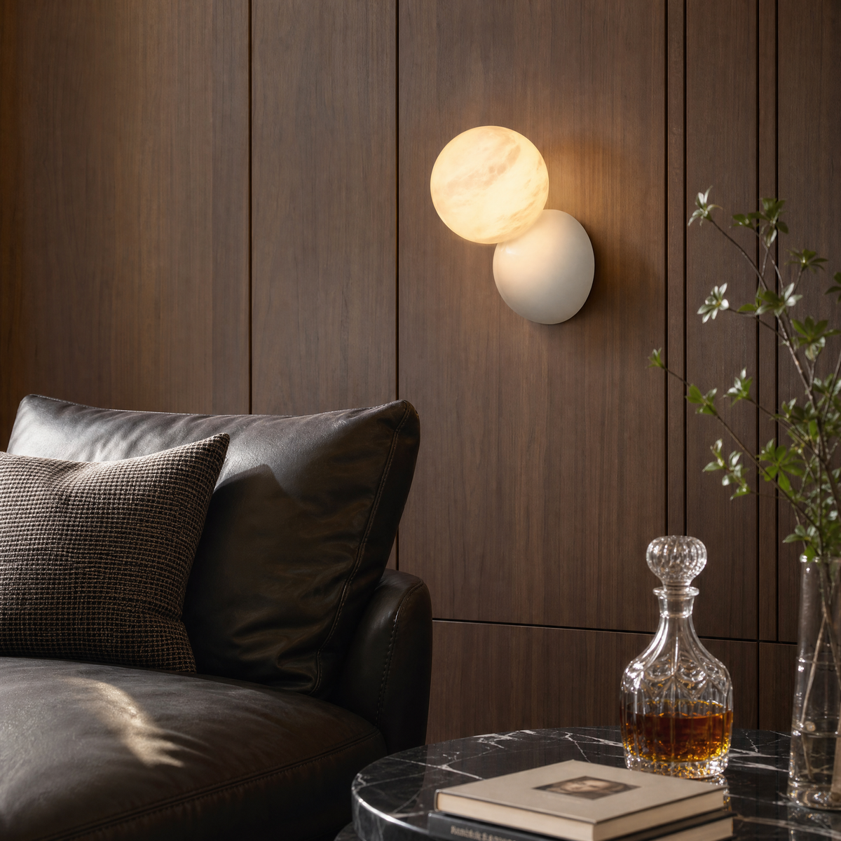 Duo Sphere Crimson Eclipse Alabaster Wall Sconce