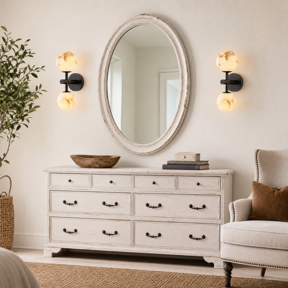 Duo Sphere Twin Globe Alabaster Wall Sconce