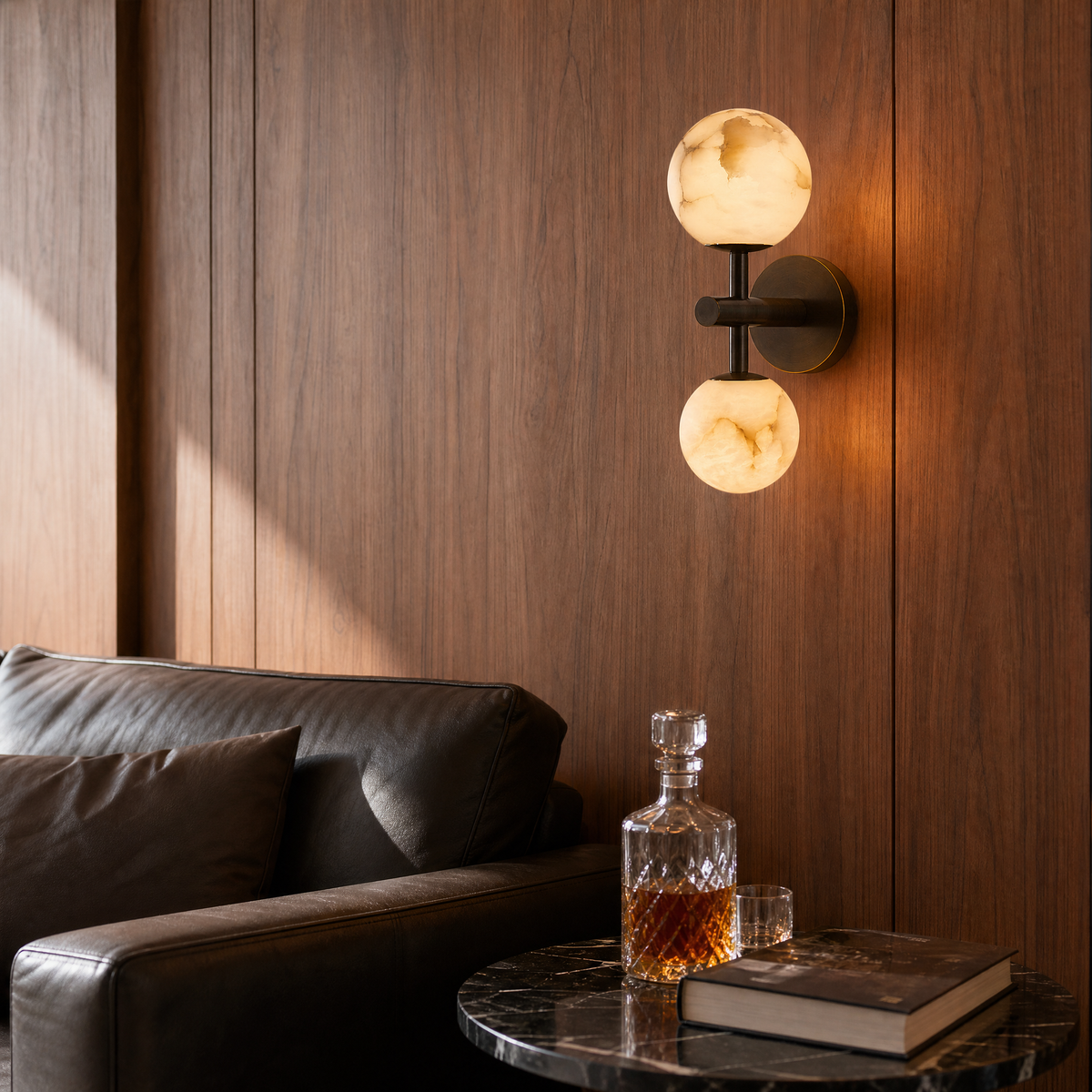 Duo Sphere Twin Globe Alabaster Wall Sconce