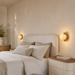 Eclipse Orb Curved Brass Disc Alabaster Wall Sconce