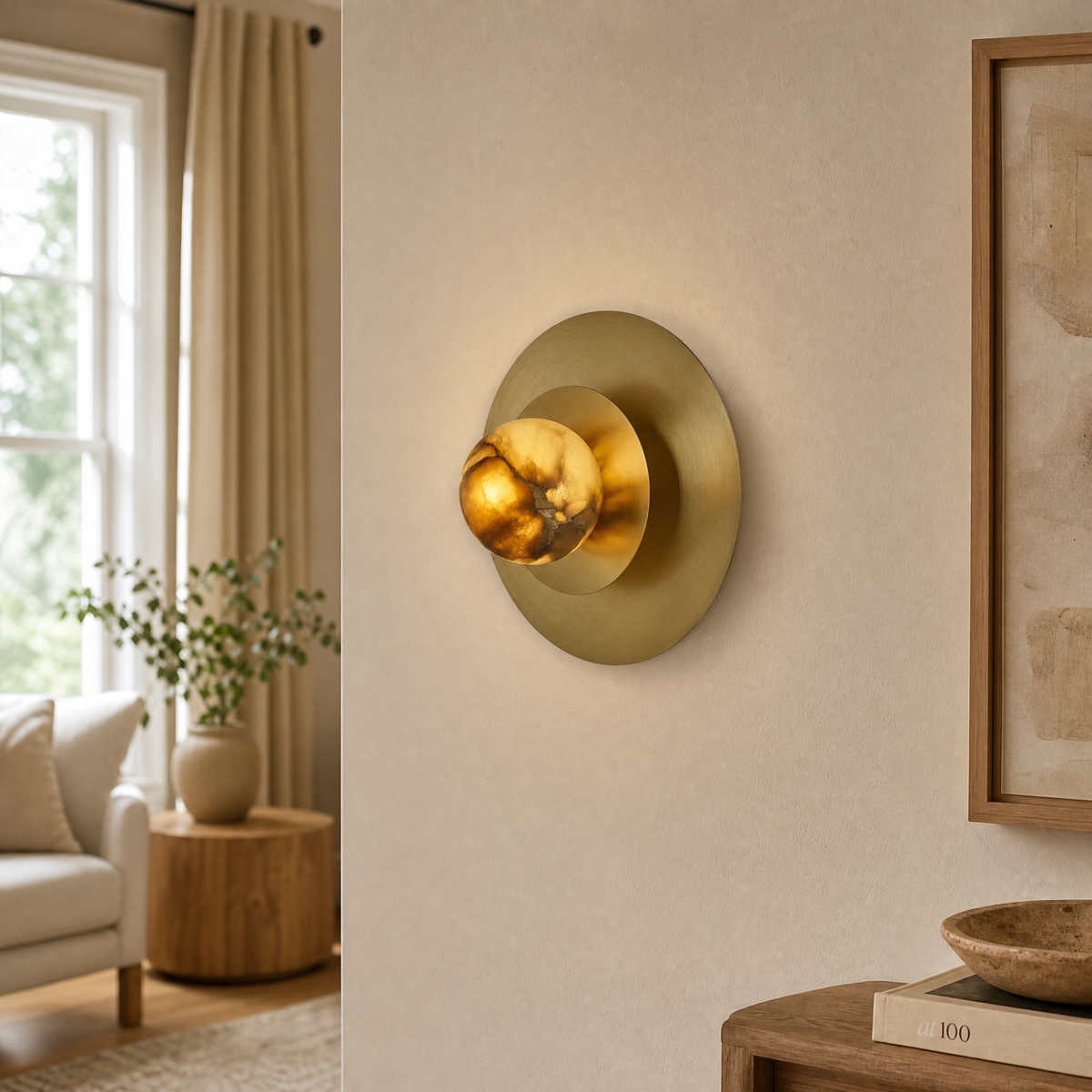 Eclipse Orb Triple Halo Alabaster Wall Sconce