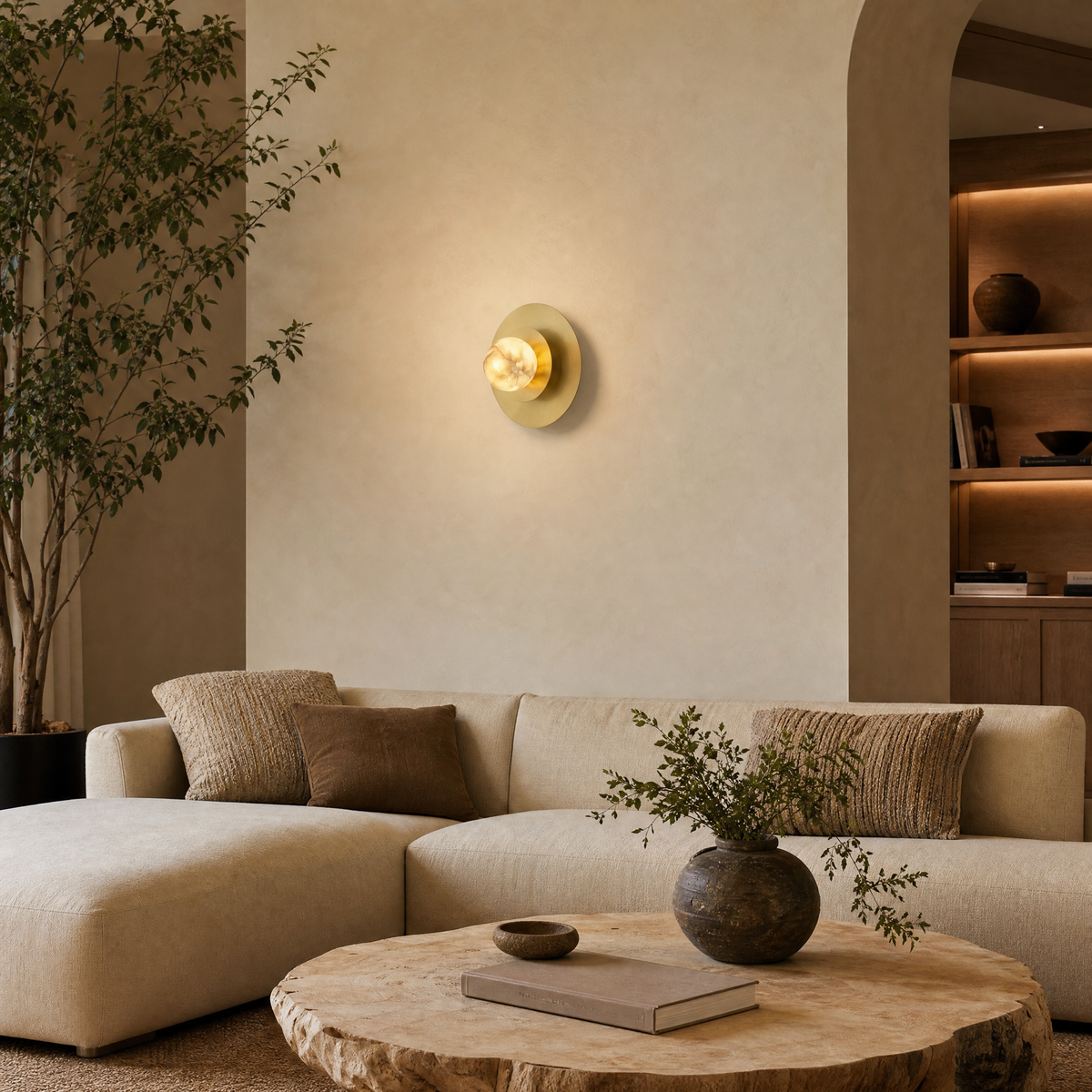 Eclipse Orb Triple Halo Alabaster Wall Sconce