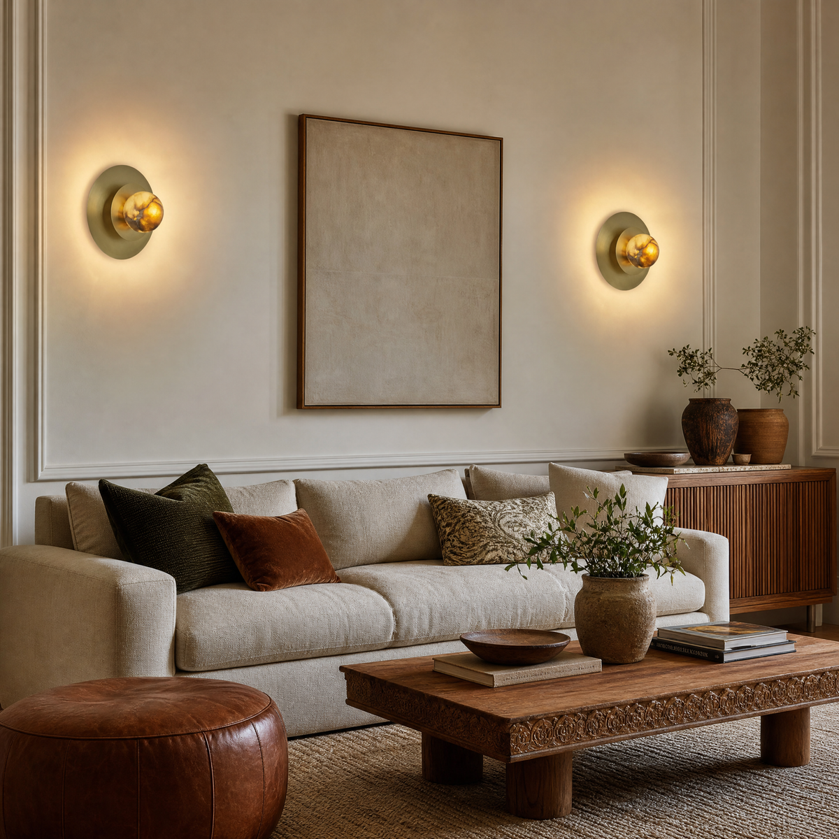 Eclipse Orb Triple Halo Alabaster Wall Sconce