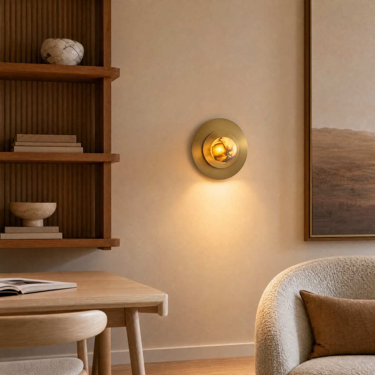 Eclipse Orb Triple Halo Alabaster Wall Sconce