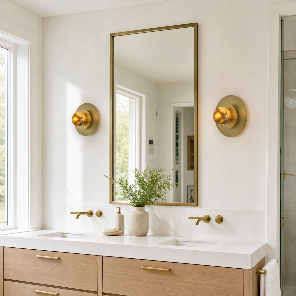 Eclipse Orb Triple Halo Alabaster Wall Sconce