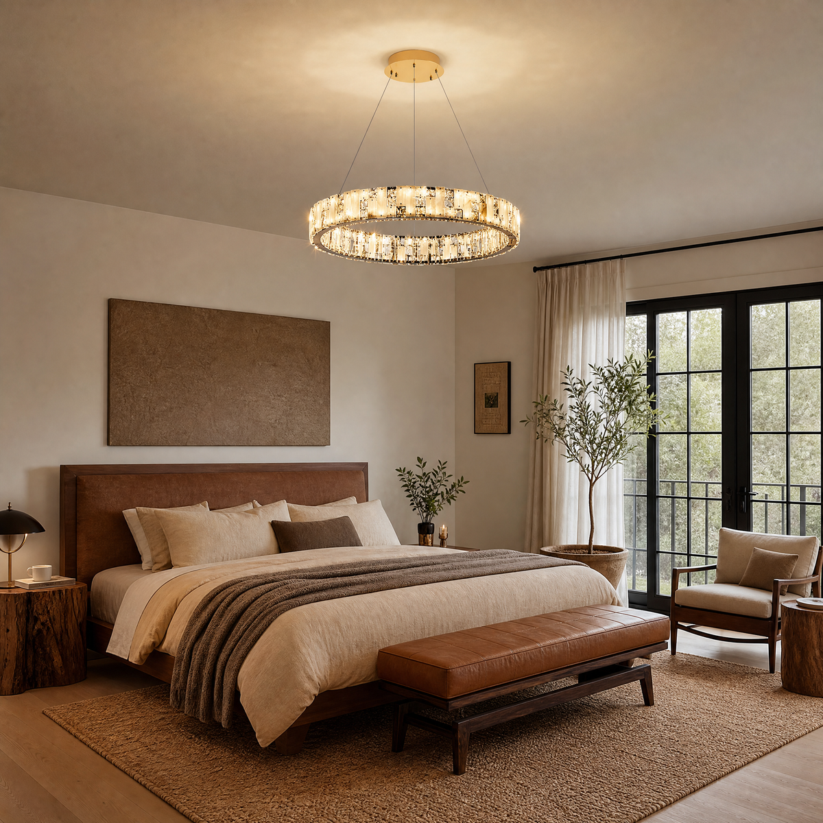 Ellery Crystal&Alabaster Round Ring Chandelier