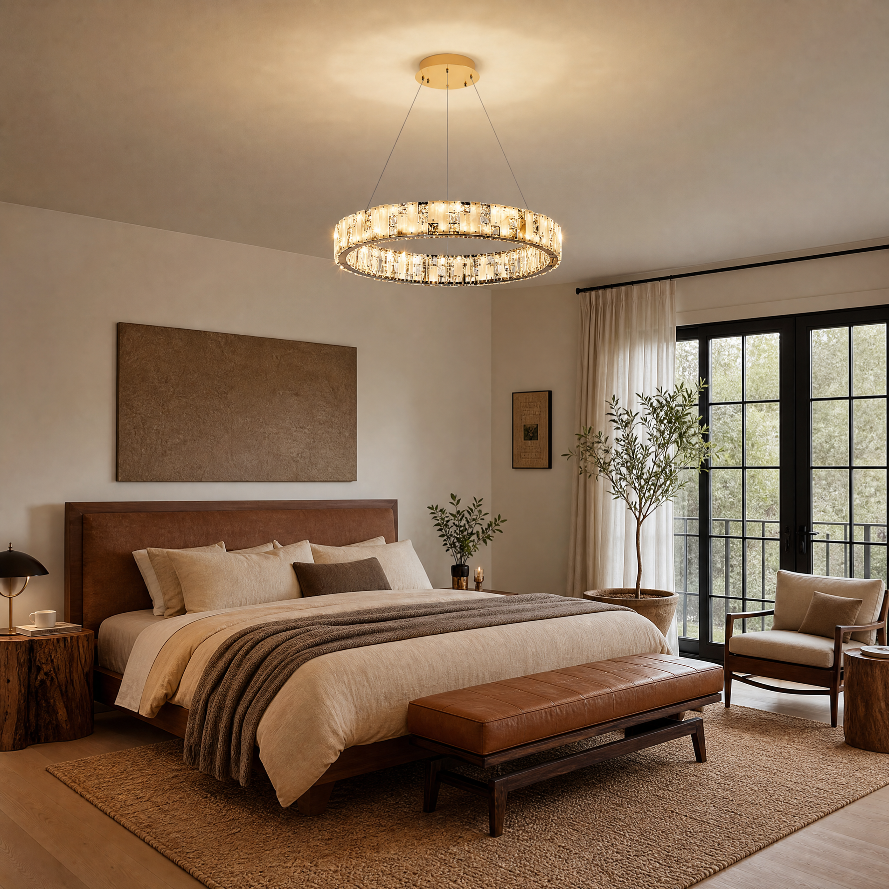 Ellery Crystal&Alabaster Round Ring Chandelier