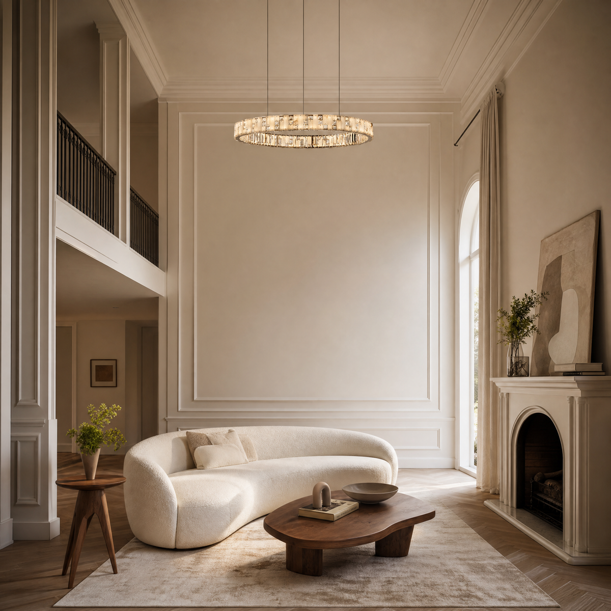 Ellery Crystal&Alabaster Round Ring Chandelier