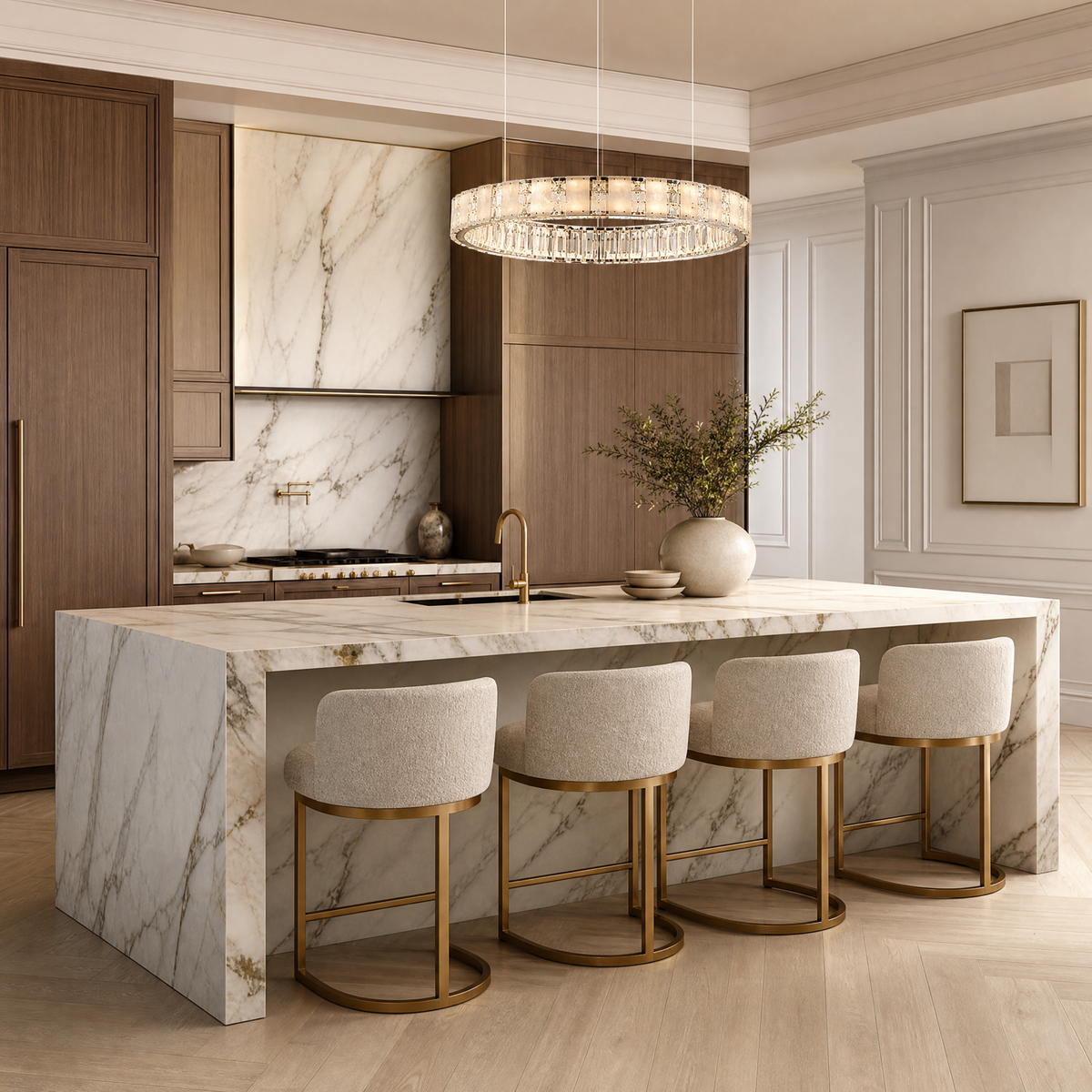 Ellery Crystal&Alabaster Round Ring Chandelier