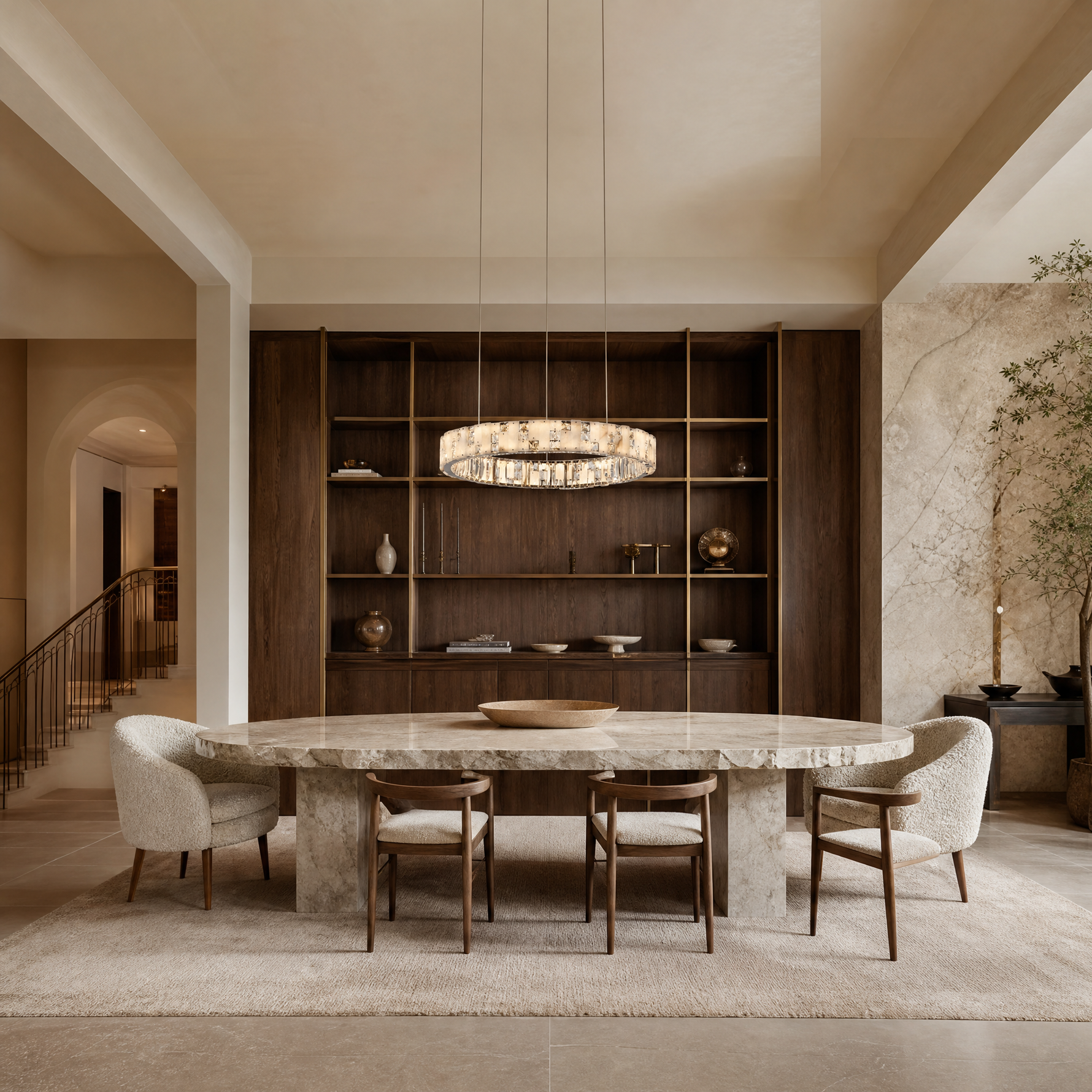 Ellery Crystal&Alabaster Round Ring Chandelier