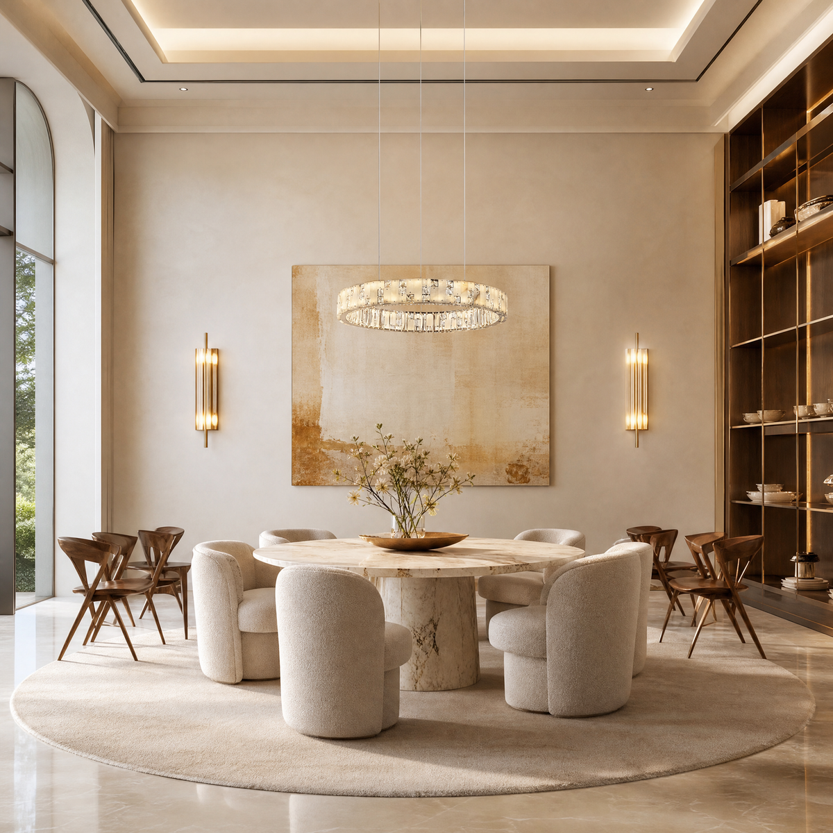 Ellery Crystal&Alabaster Round Ring Chandelier