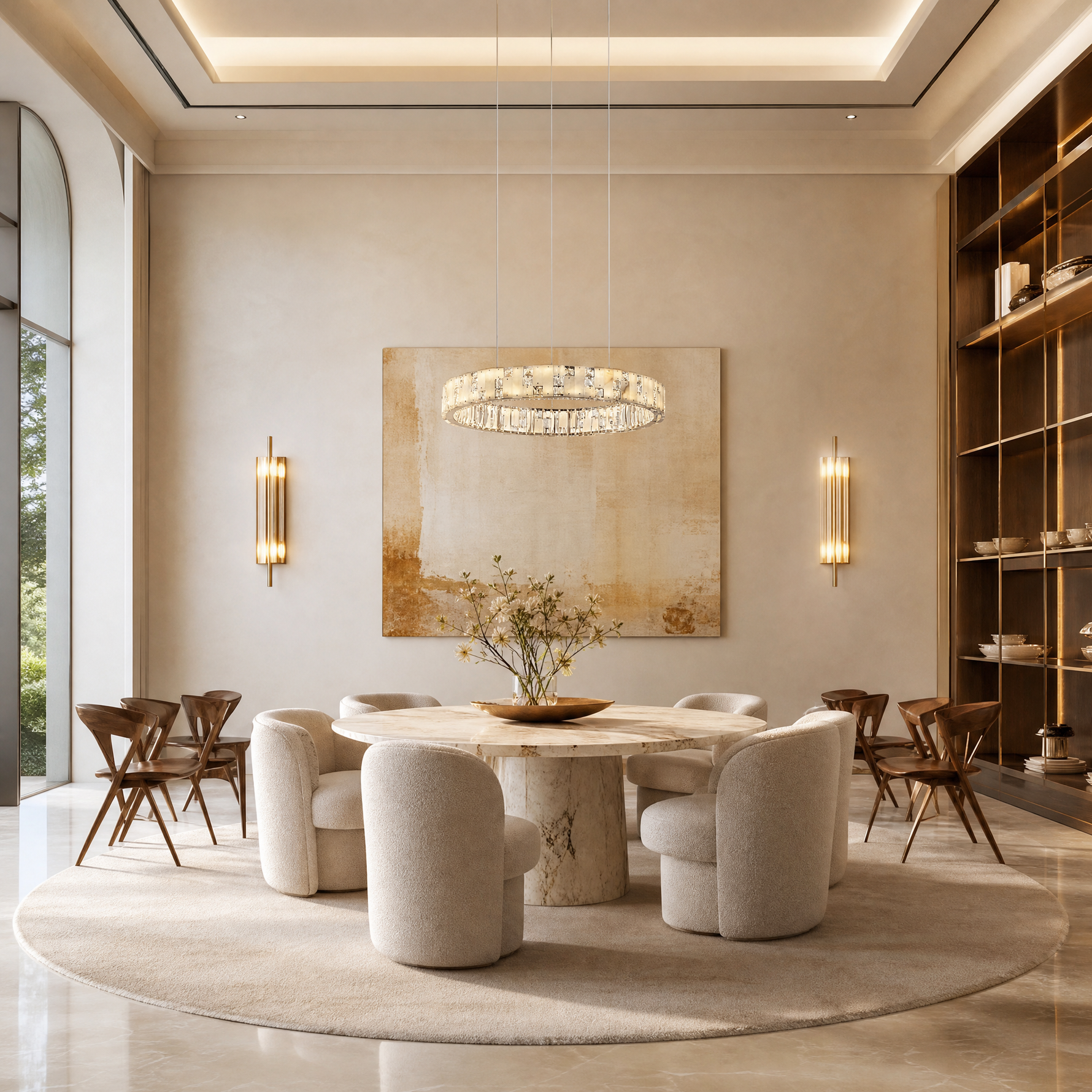 Ellery Crystal&Alabaster Round Ring Chandelier