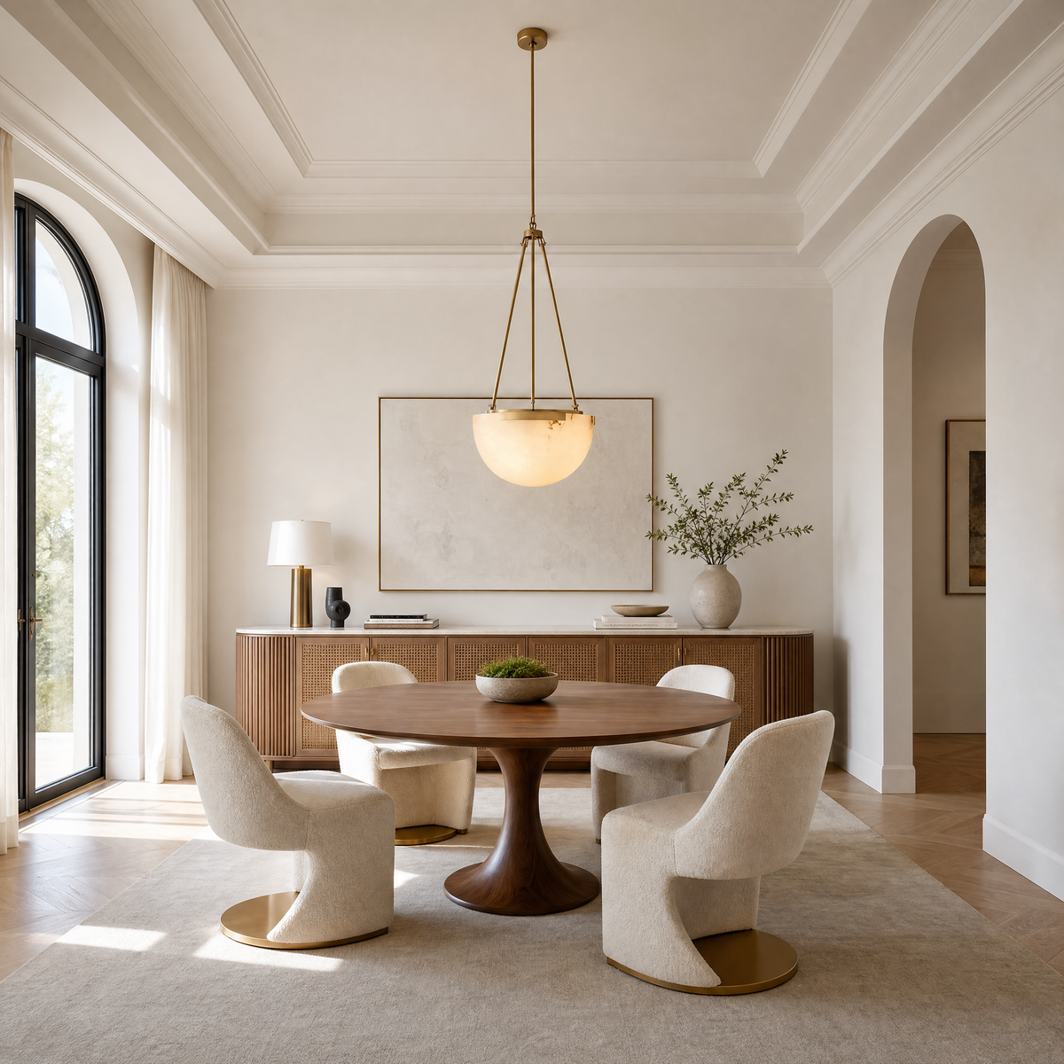 Ellune Modern Alabaster Bowl Chandelier