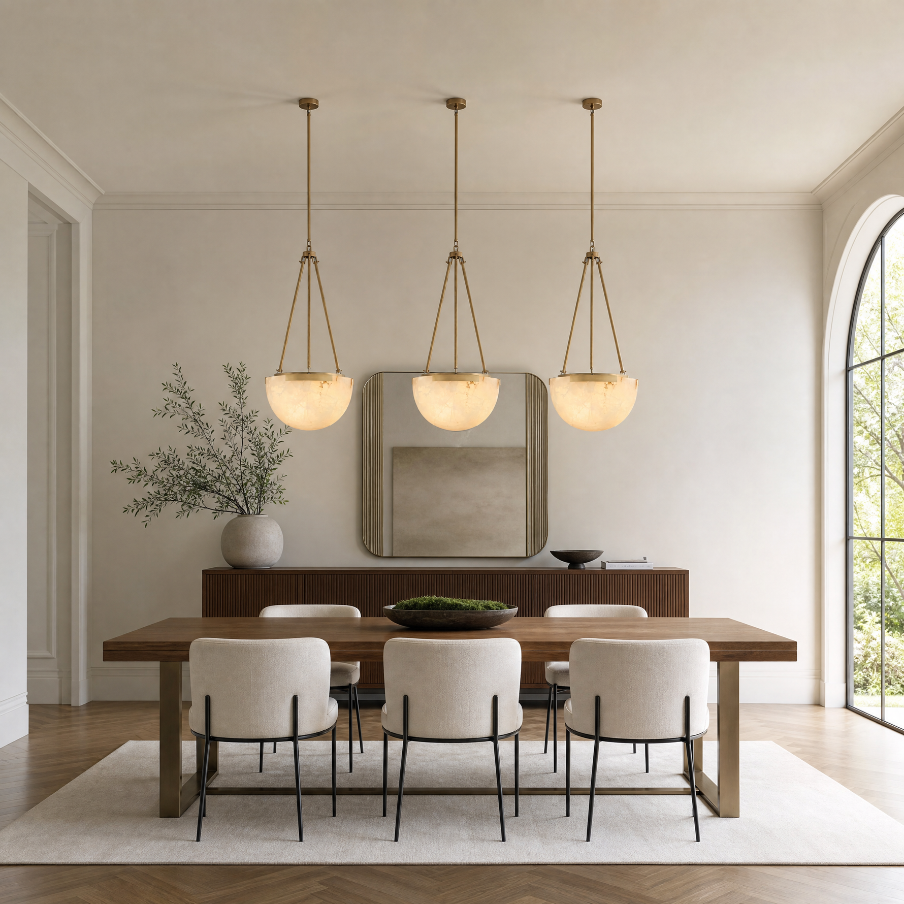 Ellune Modern Alabaster Bowl Chandelier