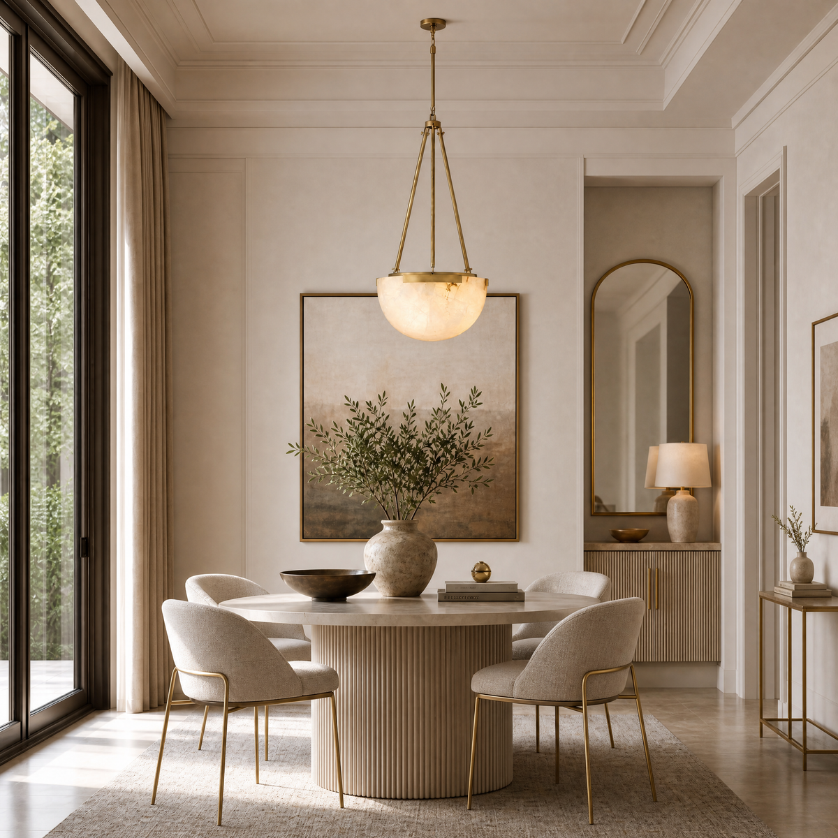 Ellune Modern Alabaster Bowl Chandelier