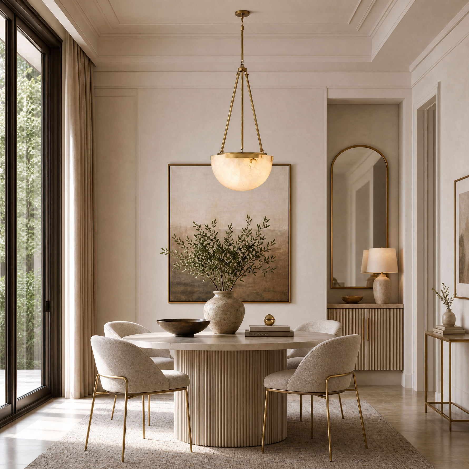 Ellune Modern Alabaster Bowl Chandelier