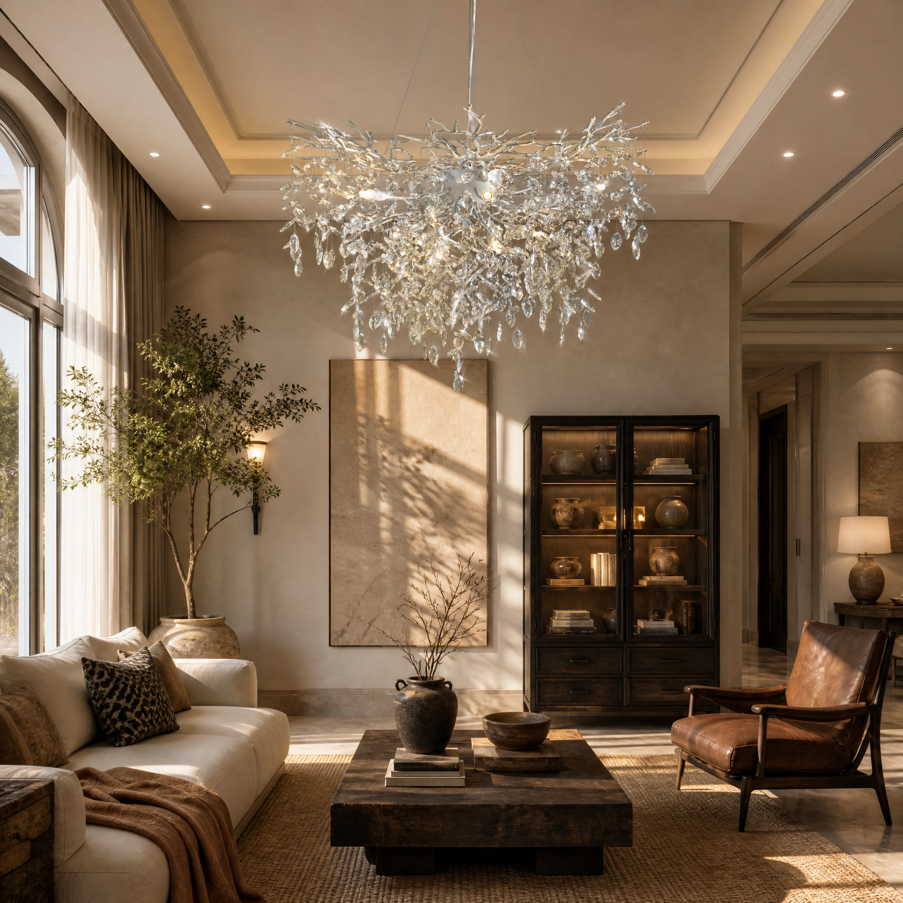 Eyelet Curved Branch Ceiling Hanging Lamp 1500 - Matte Black
