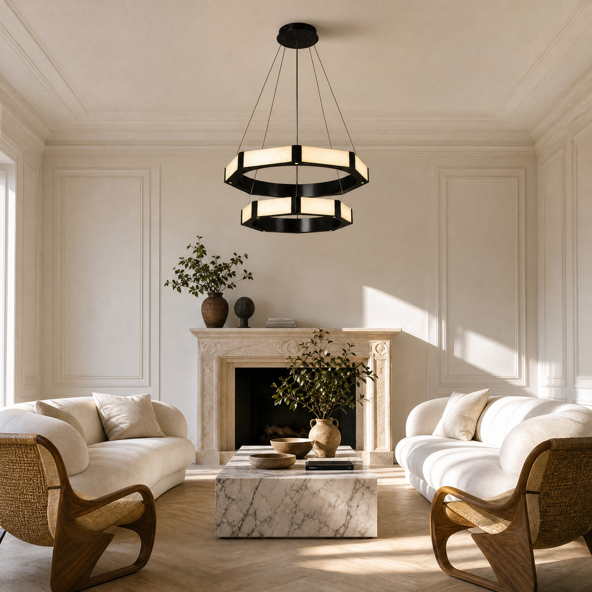 Facetra Hexagonal Black Ring Chandelier