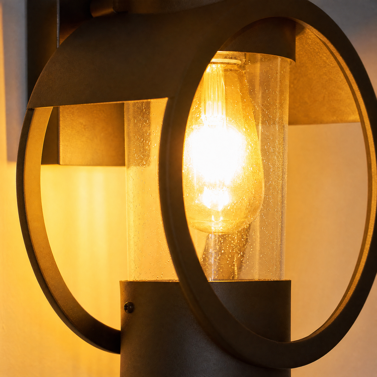 Farmhouse Black Iron Seeded Glass Outdoor Wall Lantern