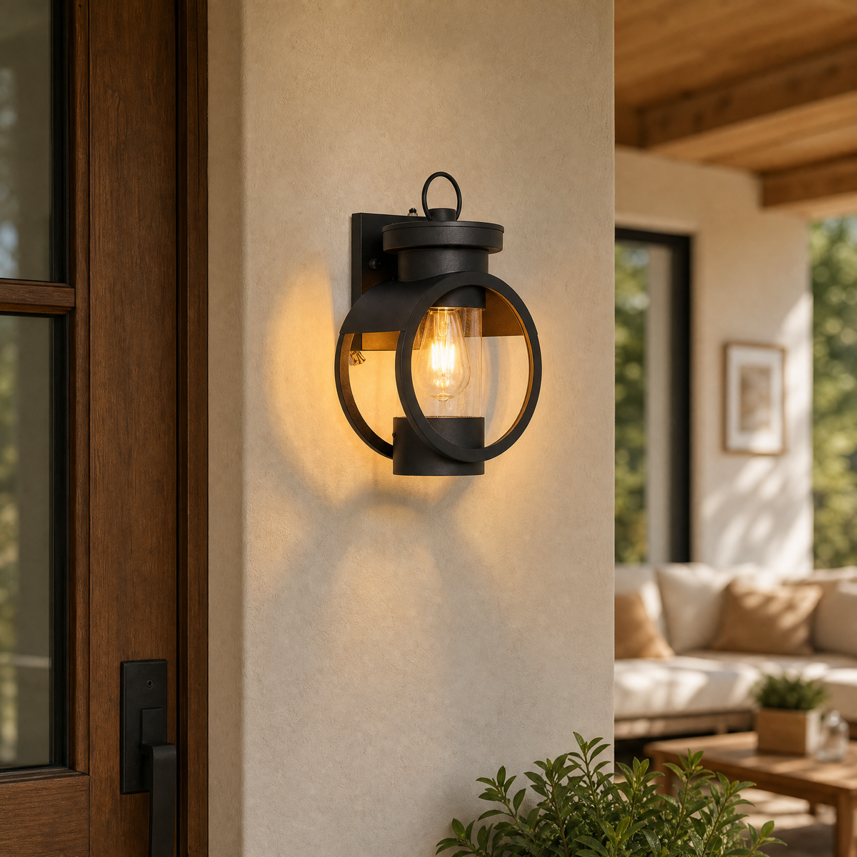 Farmhouse Black Iron Seeded Glass Outdoor Wall Lantern