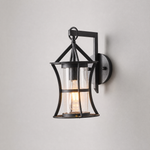 Farmhouse Matte Black Iron and Seeded Glass Outdoor Wall Lantern