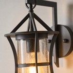 Farmhouse Matte Black Iron and Seeded Glass Outdoor Wall Lantern