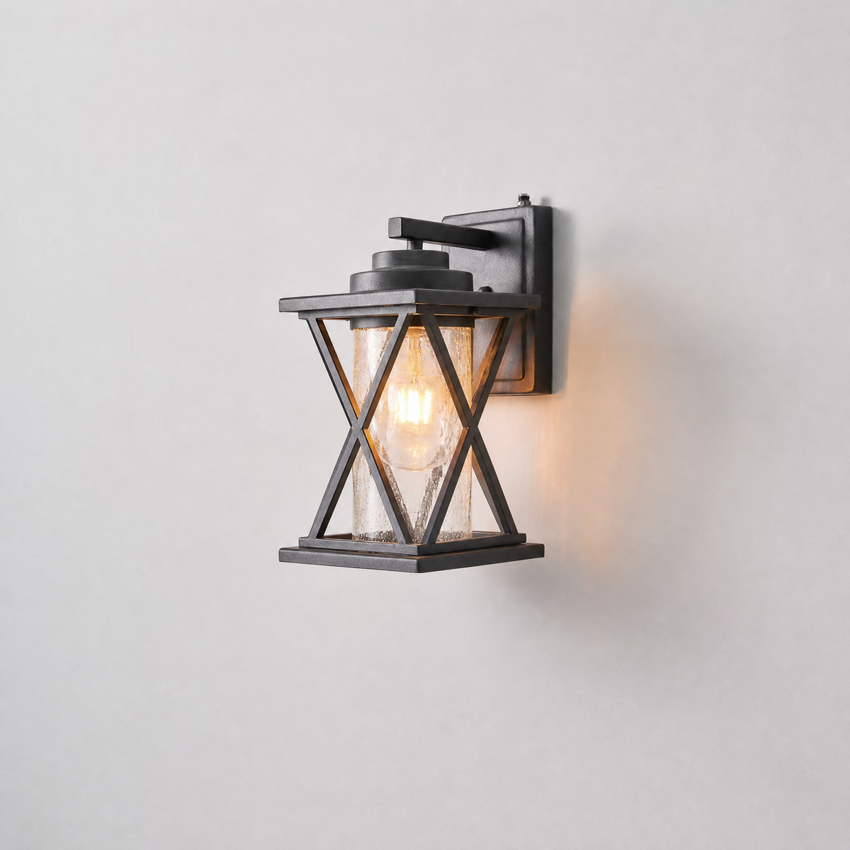 Farmhouse Matte Black Metal and Glass Outdoor Wall Lantern