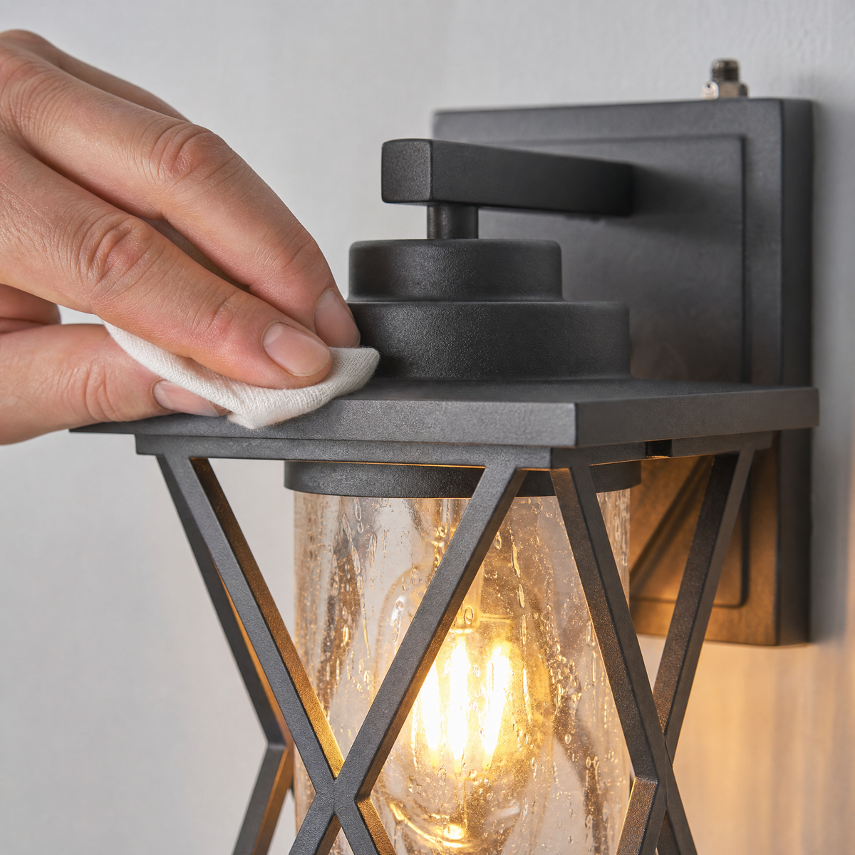 Farmhouse Matte Black Metal and Glass Outdoor Wall Lantern