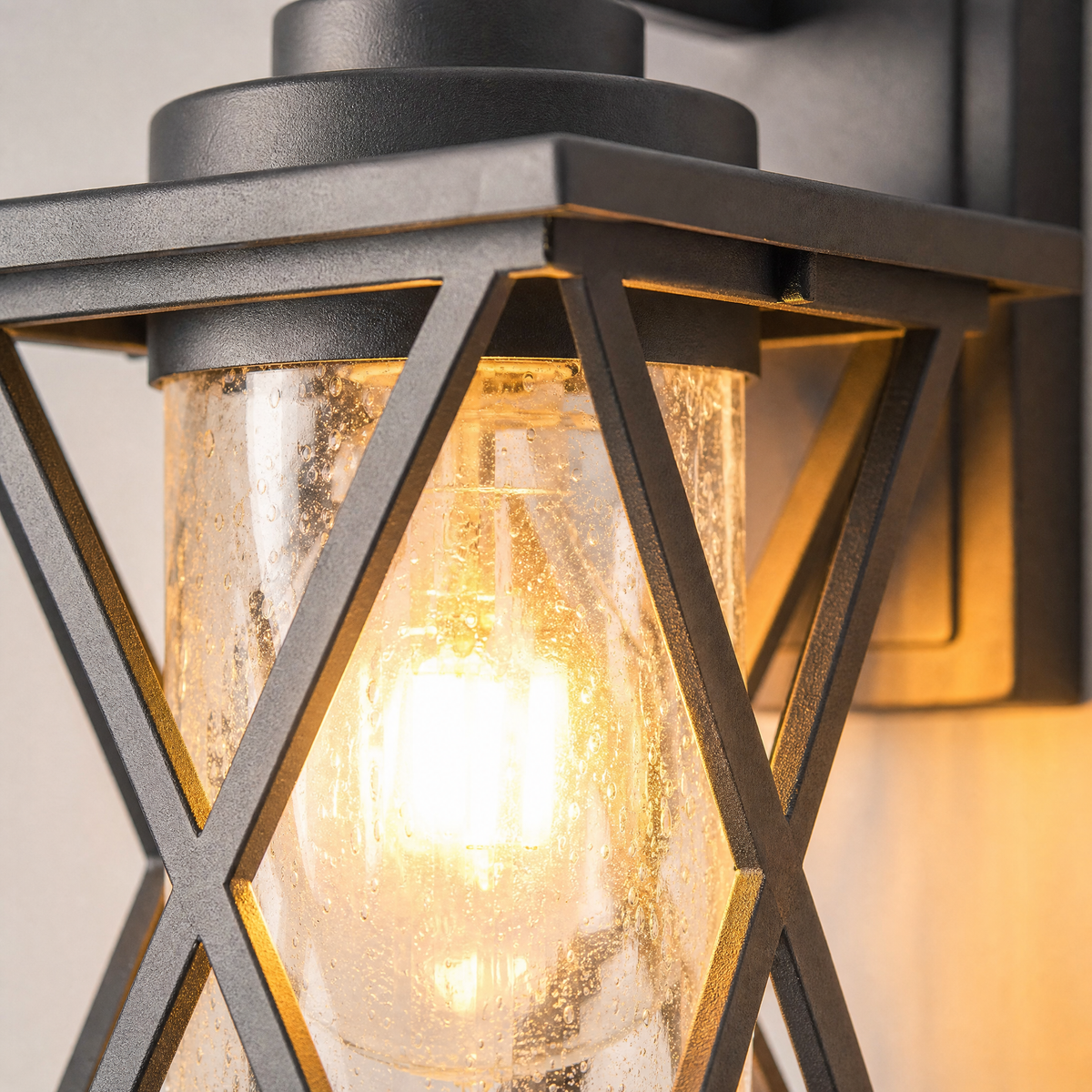 Farmhouse Matte Black Metal and Glass Outdoor Wall Lantern